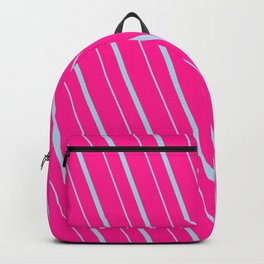 [ Thumbnail: Deep Pink & Light Blue Colored Stripes/Lines Pattern Backpack ]
