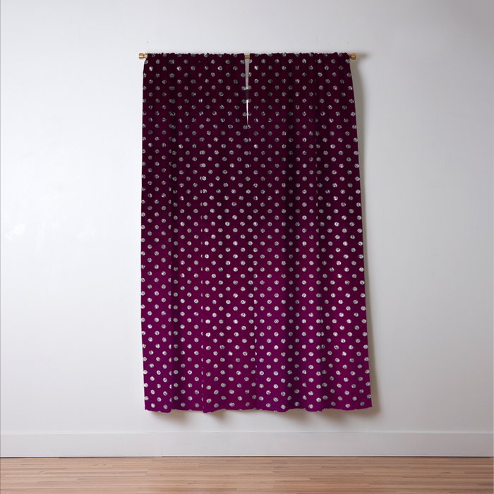 Stylish Silver Glitter Burgundy Ombre Polka Dots Blackout Curtain