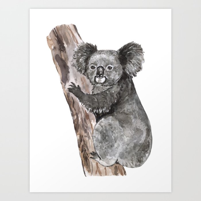 Watercolor Baby Koala Art Print painting Little Australia animals