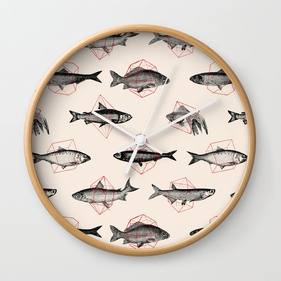 Fishes In Geometrics (Red) Wall Clock