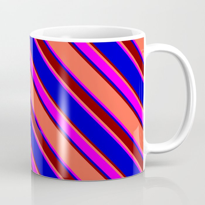 Red, Fuchsia, Blue & Maroon Colored Stripes/Lines Pattern Coffee Mug