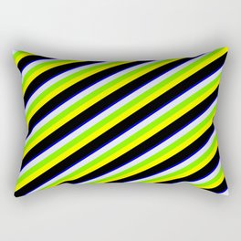 [ Thumbnail: Colorful Blue, Lavender, Green, Yellow, and Black Colored Stripes Pattern Rectangular Pillow ]