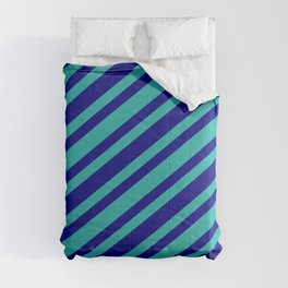 [ Thumbnail: Light Sea Green & Blue Colored Lines/Stripes Pattern Comforter ]