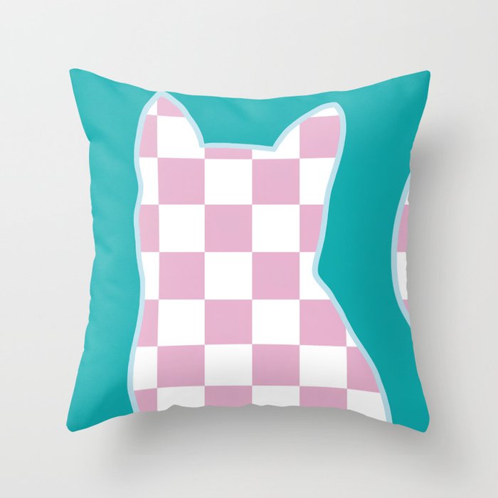 Checked cat meow 1 Throw Pillow