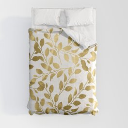 Gold Leaves on White Comforter