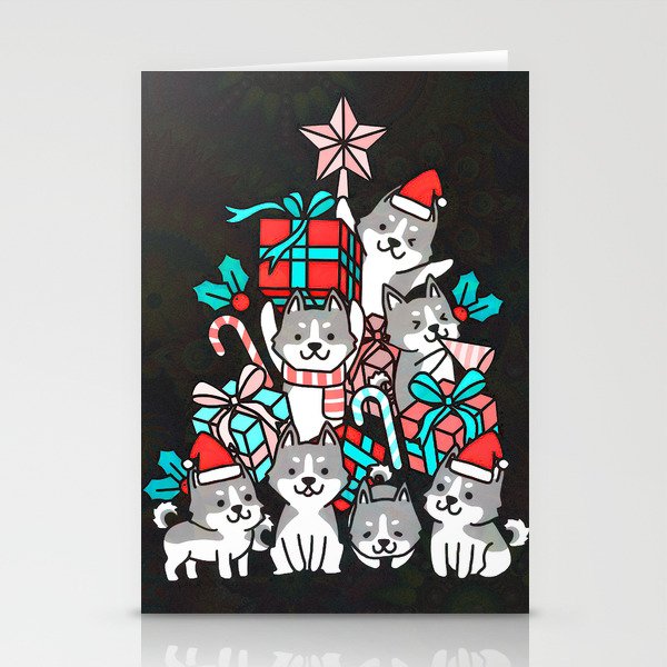 Husky.Christmas.Tree.4914395 Stationery Cards