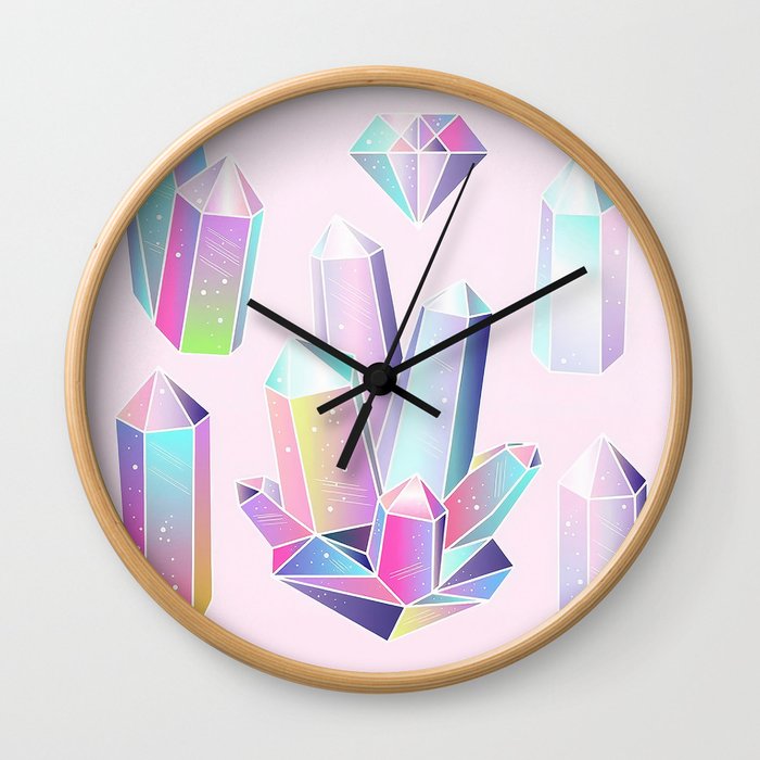 Pastel Rainbow Crystals Wall Clock
