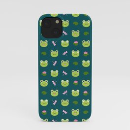 Frogs, Dragonflies and Lilypads on Teal iPhone Case