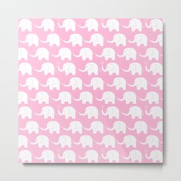 Elephant Parade on Pink Metal Print | Baby, White, Girls, Kids, Elephant, Cute, Graphicdesign, Pattern, Adorable, Safari 