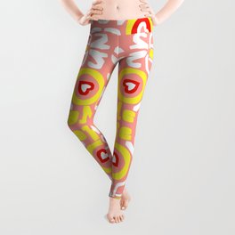 Year Of Love 2022 Pink, Yellow and Red Retro Modern Quote  Leggings