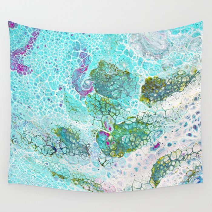 Abstract contemporary painting, aerial view of the ocean and its coral reef Wall Tapestry