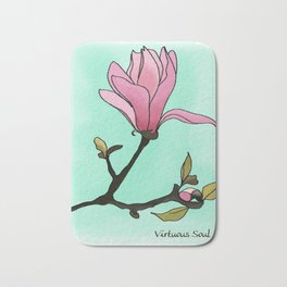 Mangolia Bath Mat | Mangolia, Pink, Blue, Drawing, Flower, Ruowen, Illustration 