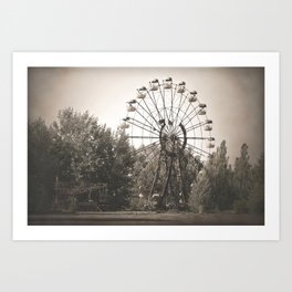 Abandoned ferris wheel in ghost city Pripyat, Chernobyl, Ukraine. Art Print