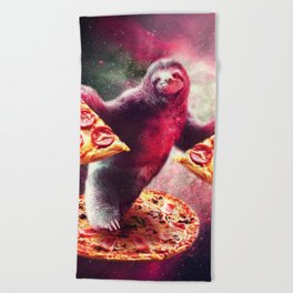 Funny Space Sloth With Pizza Beach Towel