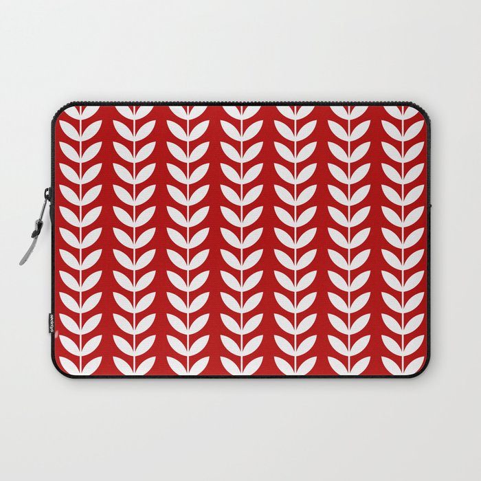 Red and White Scandinavian leaves pattern Laptop Sleeve