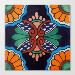 Vintage mexican tile colorful floral boho abstract pattern Canvas Print