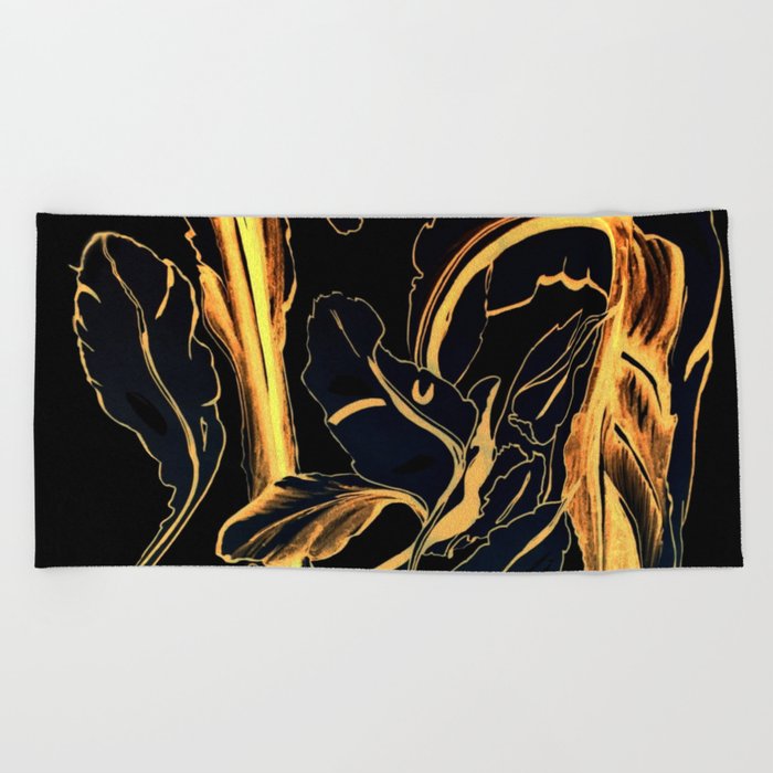 Plant in Blue Marker - Leaf of Life Miracle Leaf - Black and Gold Beach Towel