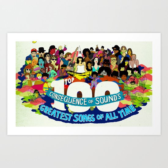 "Top 100 Greatest Songs of All Time" by Steven Fiche Art Print