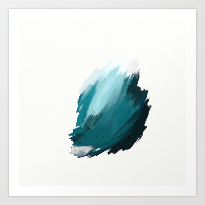Deep Dark Aqua And White Abstract Painting Home Decor Wall Art By