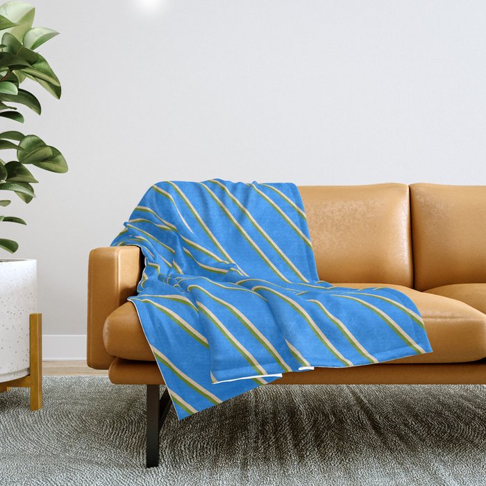 Blue, Bisque & Green Colored Lines/Stripes Pattern Throw Blanket