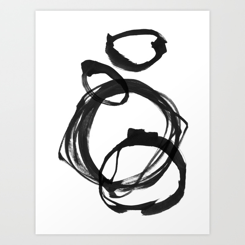Black Ink Geometric Abstract Painting Rings 3 Art Print By Mininst