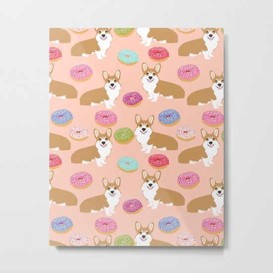Corgi donuts cute junk food welsh corgi puppy gifts for dog person pet portrait must have dog art Metal Print