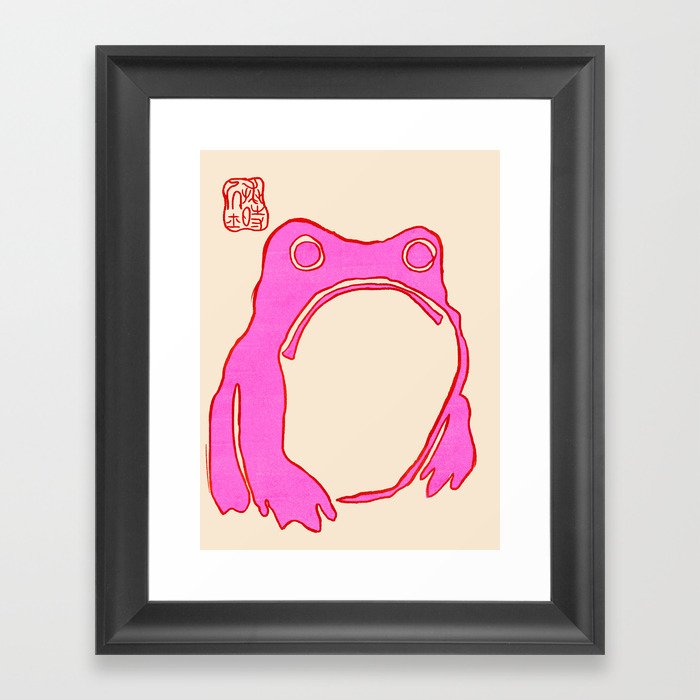 Pink Grumpy Frog Framed Art Print