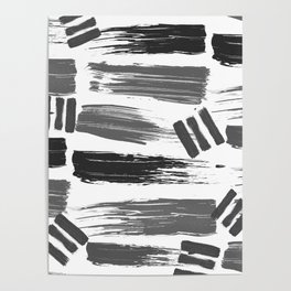 Abstract black white gray acrylic paint brush strokes Poster