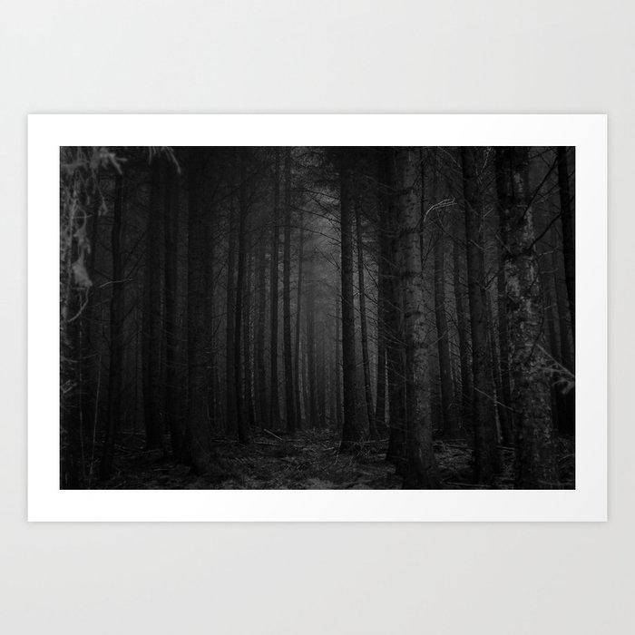 The Dense & Foggy Forest (Black and White) Art Print