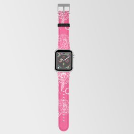 Seamless pattern with embroidered peonies on a pink background, retro floral embroidery  Apple Watch Band