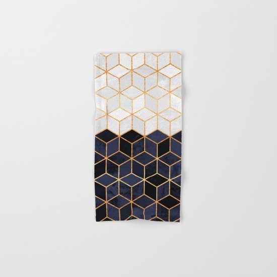 White & Navy Cubes Hand & Bath Towel
