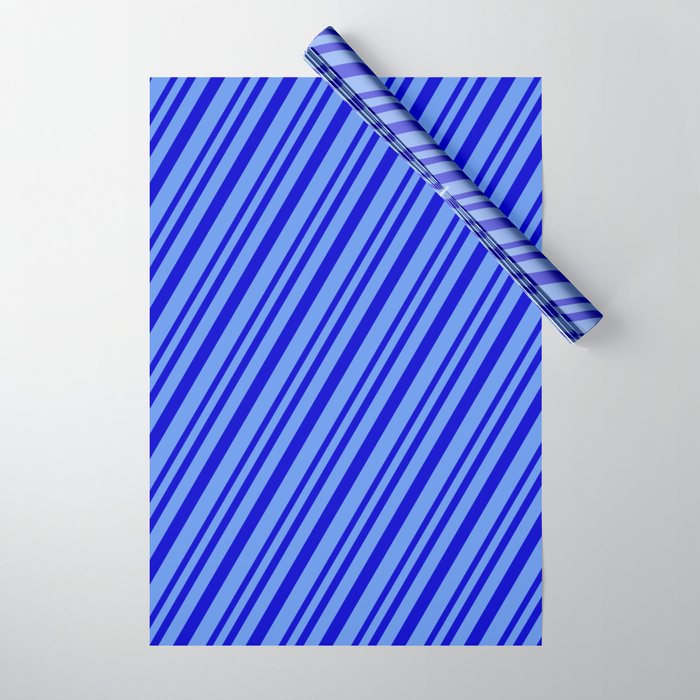 Blue & Cornflower Blue Colored Lined Pattern Wrapping Paper