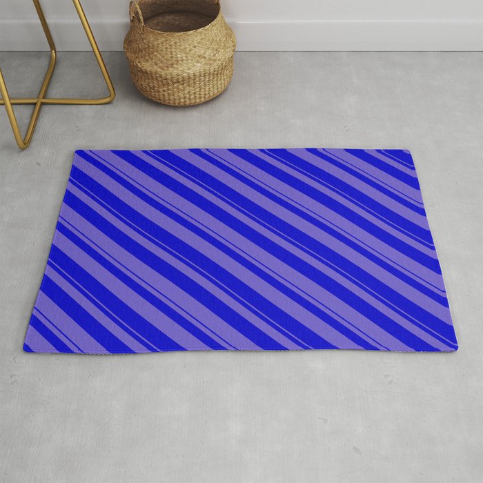 Slate Blue and Blue Colored Stripes/Lines Pattern Rug