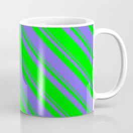 [ Thumbnail: Lime and Medium Slate Blue Colored Lined Pattern Coffee Mug ]