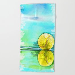 Tennis Ball On Court Reflection. For Tennis Lovers Beach Towel