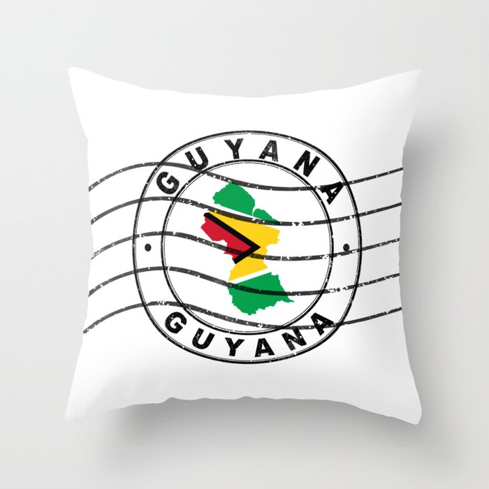 Map of Guyana, Postal Passport Stamp, Travel Stamp Throw Pillow