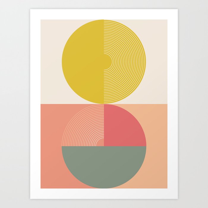 Mid Mod Geometry Abstract 2/2 Peach Fuzz Art Print