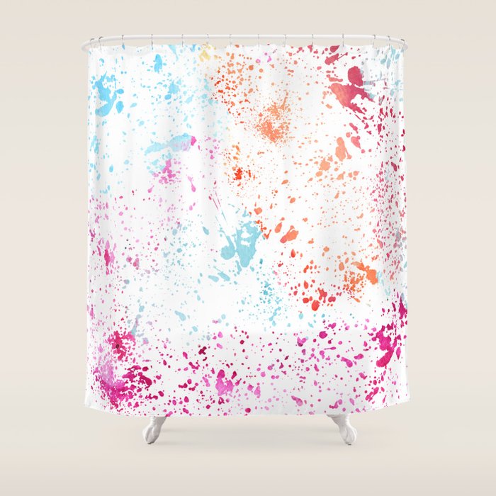 Hand Painted Pink Teal Orange Watercolor Paint Splatters Shower