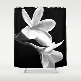 White Flowers Black Background Shower Curtain