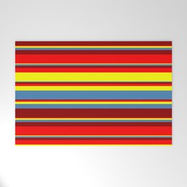[ Thumbnail: Red, Yellow, Blue & Dark Red Colored Stripes/Lines Pattern Welcome Mat ]