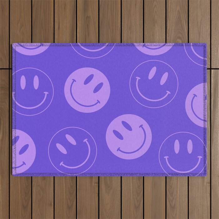 Large Very Peri Retro Smiley Face - Purple Pastel Aesthetic Outdoor Rug