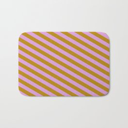 [ Thumbnail: Plum and Dark Goldenrod Colored Stripes/Lines Pattern Bath Mat ]