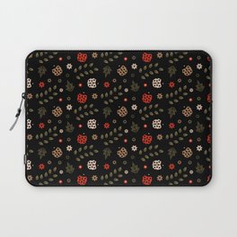 Ladybug and Floral Seamless Pattern on Black Background  Laptop Sleeve