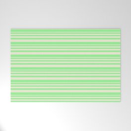 [ Thumbnail: Beige and Green Colored Lined/Striped Pattern Welcome Mat ]