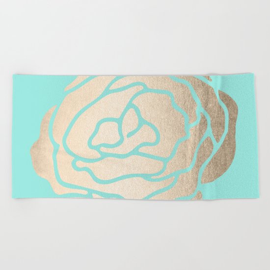 Rose in White Gold Sands on Tropical Sea Blue Beach Towel