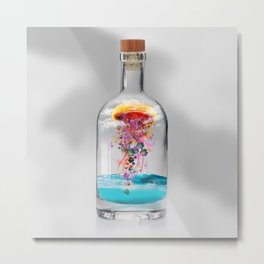 Electric Jellyfish Worlds in  a Bottle Metal Print