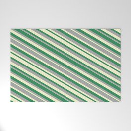 [ Thumbnail: Sea Green, Dark Grey & Light Yellow Colored Lines/Stripes Pattern Welcome Mat ]