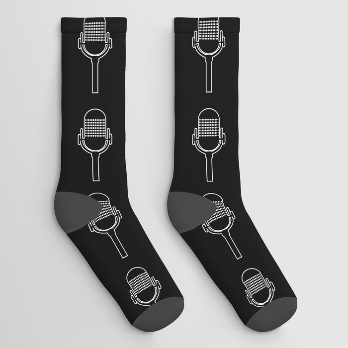 Retro Microphone In White Line Drawing Socks