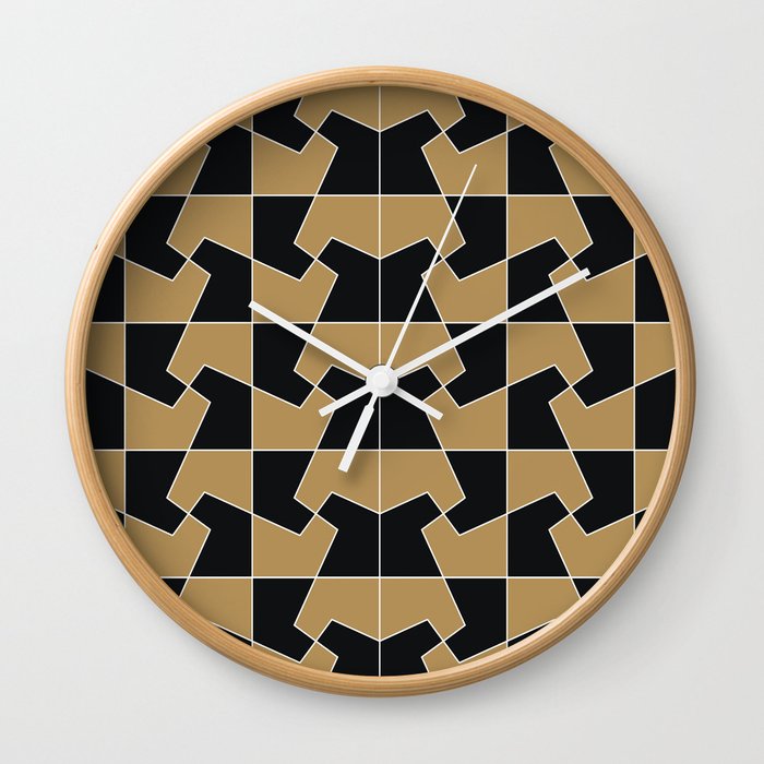 Abstract hexagon periodic tessellation pattern gamboge black Wall Clock
