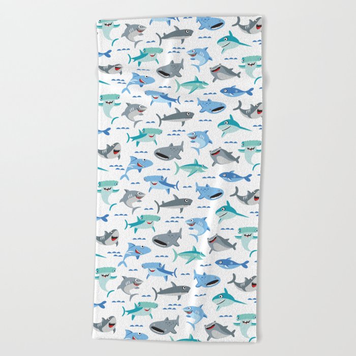 Sharks! (White) Beach Towel
